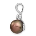 14k White Gold 10-11mm Black Round Tahitian Saltwater Cultured Pearl and .07 Carat Diamond Pendant - Image 2
