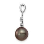 14k White Gold 8-9mm Black Teardrop Tahitian Saltwater Cultured Pearl and .04 Carat Diamond Pendant - Image 2