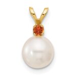 14k 7-7.5mm White Round Freshwater Cultured Pearl and .07CI Citrine Pendant