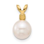 14k 7-7.5mm White Round Freshwater Cultured Pearl and .07PE Peridot Pendant - Image 3