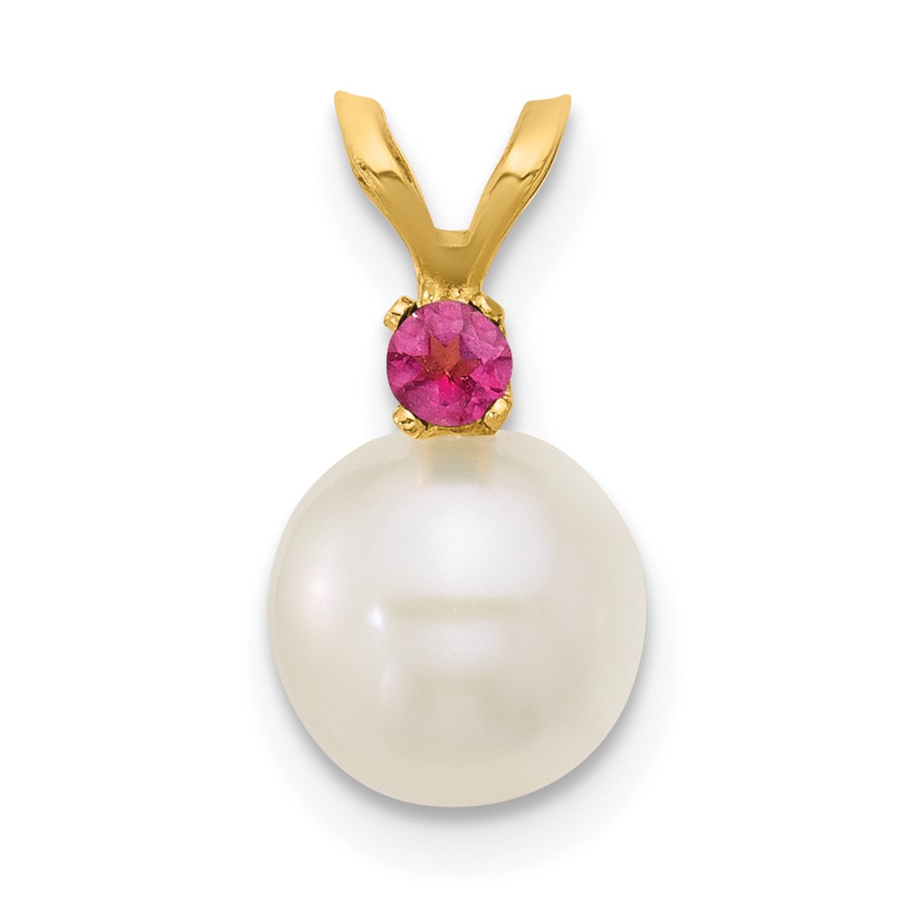 XF741_PT.jpg 14k 7-7.5mm White Round Freshwater Cultured Pearl and .07PT Pink Topaz Pendant - Image 1