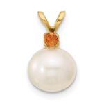 14k 8-8.5mm White Round Freshwater Cultured Pearl and .09CI Citrine Pendant