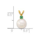 14k8-8.5mm White Round Freshwater Cultured Pearl and .09EM Emerald Pendant - Image 4