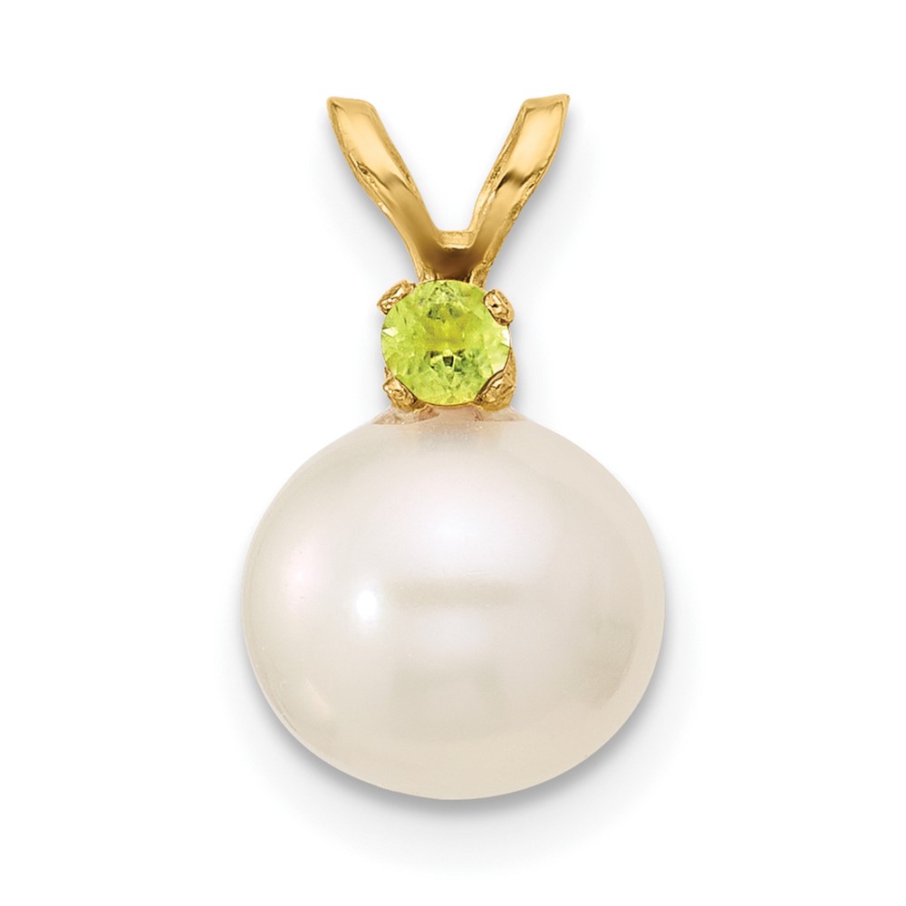 XF742_PE.jpg 14k 8-8.5mm White Round Freshwater Cultured Pearl and .07PE Peridot Pendant - Image 1