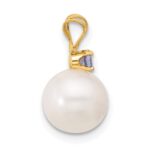 14k 8-8.5mm White Round Freshwater Cultured Pearl and .07TZ Tanzanite Pendant - Image 2