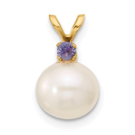 14k 8-8.5mm White Round Freshwater Cultured Pearl and .07TZ Tanzanite Pendant