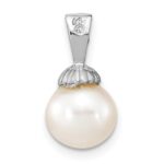 14K White Gold 8-9mm White Round Freshwater Cultured Pearl Pendant - Image 4