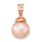 14k Rose Gold 8-9mm Pink Round Freshwater Cultured Pearl Pendant - Image 4