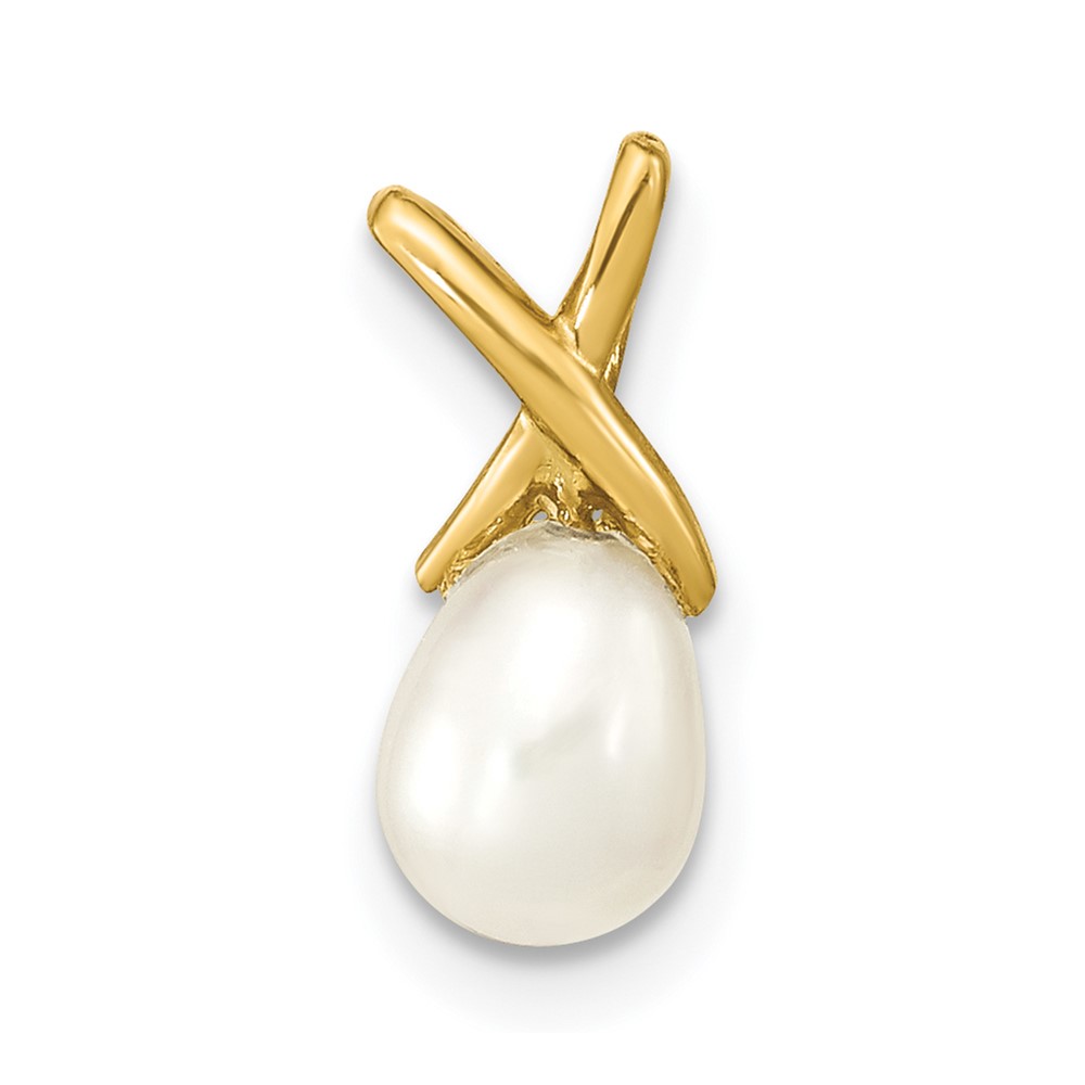 XF776.jpg 14K 5-6mm White Teardrop Freshwater Cultured Pearl Pendant - Image 1