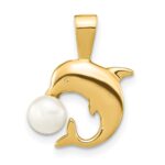 14k 5-6mm White Button Freshwater Cultured Pearl Dolphin Pendant