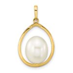 14k 9-10mm White Rice Freshwater Cultured Pearl Teardrop Pendant - Image 4