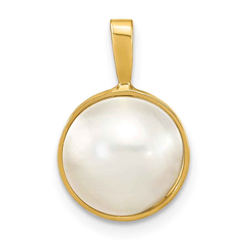 XF787.jpg 14K 10-11mm White Round Saltwater Cultured Mabe Pearl Pendant - Image 1