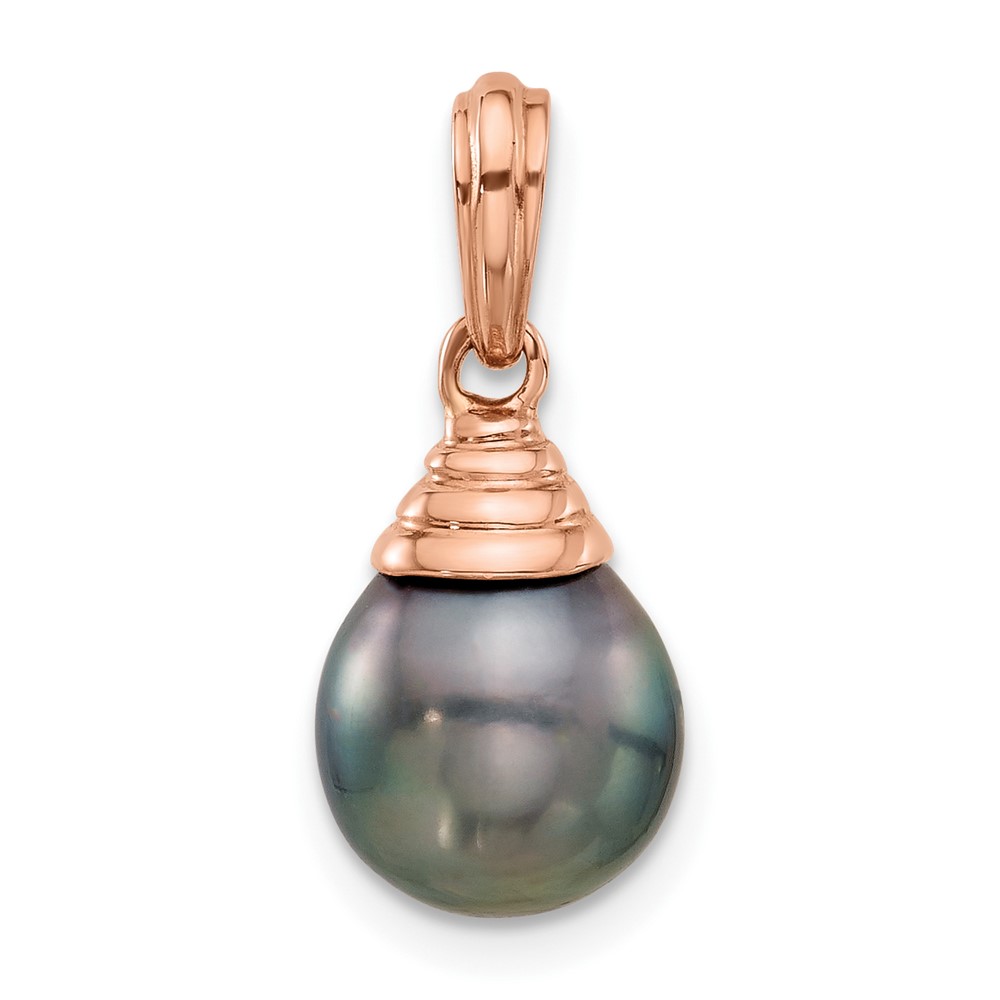 XF808.jpg 14k Rose Gold 9-10mm Black Teardrop Tahitian Saltwater Cultured Pearl Pendant - Image 1