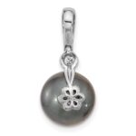 14k White Gold 11-12mm Black Round Tahitian Saltwater Cultured Pearl and .05 Carat Diamond Pendant - Image 3