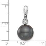 14k White Gold 11-12mm Black Round Tahitian Saltwater Cultured Pearl and .05 Carat Diamond Pendant - Image 4