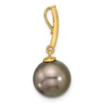 14k 10-11mm Black Round Tahitian Saltwater Cultured Pearl and .07 Carat Diamond Dangle Chain Slide - Image 2