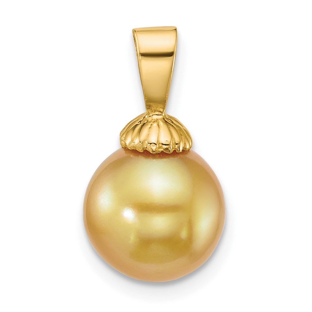 XF868.jpg 14k Polished 9-10mm Round Golden South Sea Saltwater Cultured Pearl Pendant - Image 1