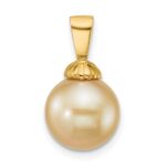 14k Polished 10-11mm Round Golden South Sea Saltwater Cultured Pearl Pendant
