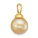 14k Polished 10-11mm Round Golden South Sea Saltwater Cultured Pearl Pendant - Image 2