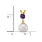 14k Polished 7-8mm Round White Freshwater Cultured Pearl Dangle and Amethyst Pendant - Image 4