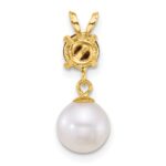 14k Polished 7-8mm Round White Freshwater Cultured Pearl Dangle and Garnet Pendant - Image 3