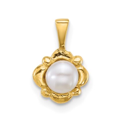 14k Polished 4-5mm Button White Freshwater Cultured Pearl Pendant
