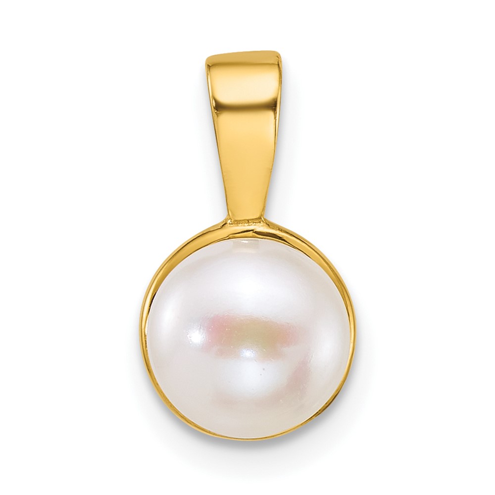 XF884.jpg 14k Polished 7-8mm Button White Freshwater Cultured Pearl Pendant - Image 1