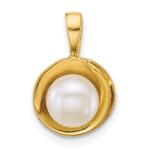 14k Polished 6-7mm Button White Freshwater Cultured Pearl Pendant