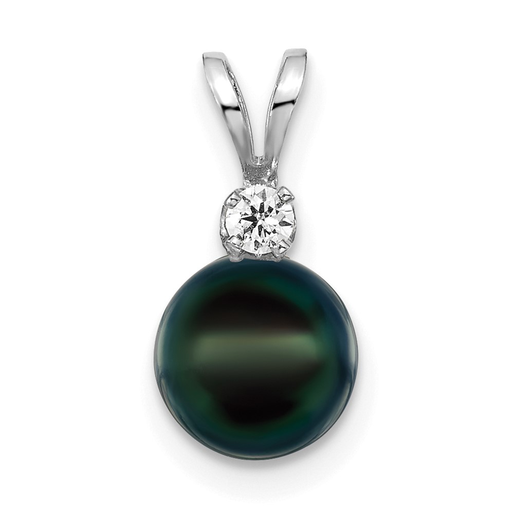 XFW476B.jpg 14k White Gold 7-8mm Black Round Akoya Saltwater Cultured Pearl and 1/20 Carat Diamond Pendant - Image 1