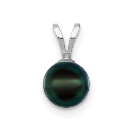 14k White Gold 6-7mm Round Black Akoya Saltwater Cultured Pendant