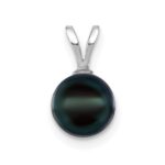 14k White Gold 7-8mm Round Black Akoya Saltwater Cultured Pendant