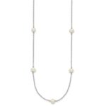 10K White Gold 5-6mm Round White Freshwater Cultured Pearl 7 Station 18 inch Necklace - Image 2