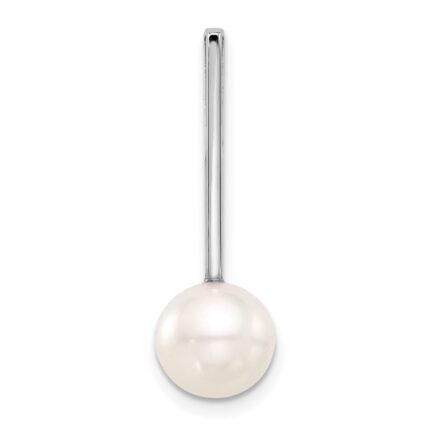 14K White Gold 8-9mm Round White Freshwater Cultured Pearl Drop Chain Slide