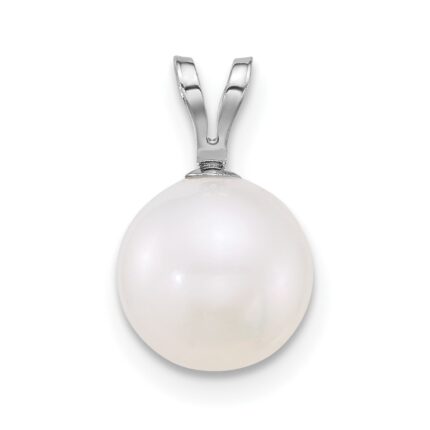 14k White Gold Polished 8-9mm Round White Freshwater Cultured Pearl Pendant