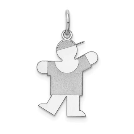 14k White Gold The Kids Small Boy with Hat Engravable Kiss Charm