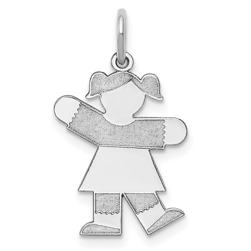 XK1108W.jpg 14k White Gold The Kids Small Girl with Ponytails Engravable Kiss Charm - Image 1