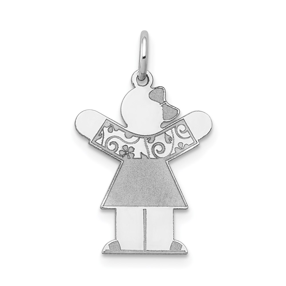 XK1127W.jpg 14k White Gold The Kids Small Floral Dress Girl Engravable Love Charm - Image 1