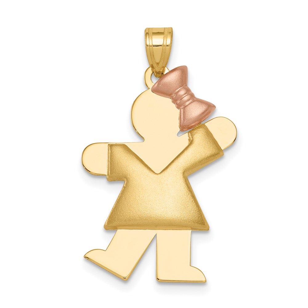 XK233.jpg 14k Two-tone The Kids Medium Puffed Girl with Bow on Right Engravable Kiss Charm - Image 1