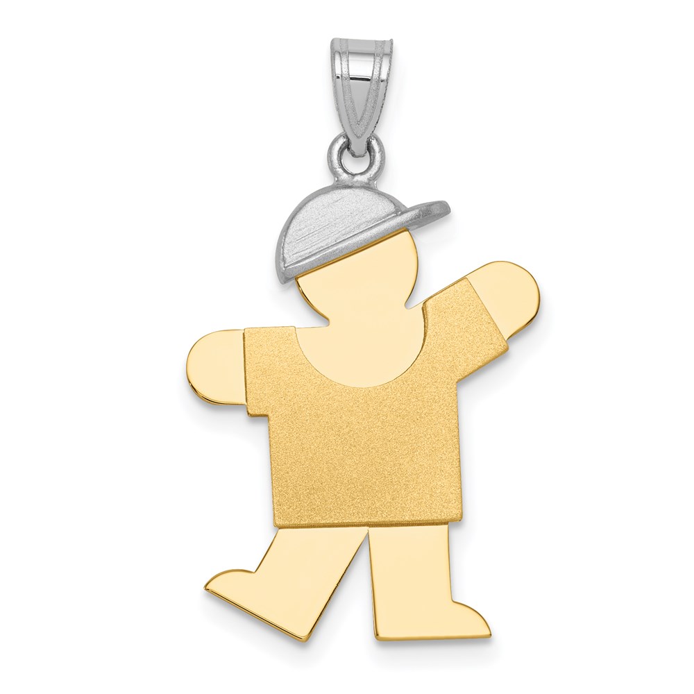 XK237.jpg 14k Two-tone The Kids Medium Boy with Hat on Left Engravable Kiss Charm - Image 1