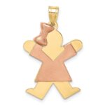 14k Two-tone The Kids Medium Girl with Bow on Left Engravable Joy Charm
