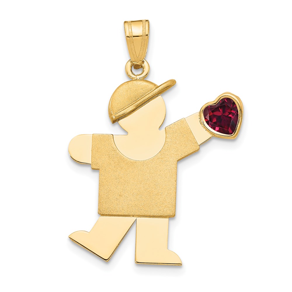 XK265JAN.jpg 14k The Kids Boy with Dark Red CZ January Birthstone Engravable Kiss Charm - Image 1