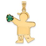 14k The Kids Boy with Green CZ May Birthstone Engravable Kiss Charm - Image 4