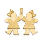 14k The Kids Solid Engravable Medium Double Girls with Bows Kiss Charm