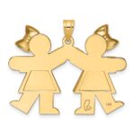14k The Kids Solid Engravable Medium Double Girls with Bows Kiss Charm - Image 4