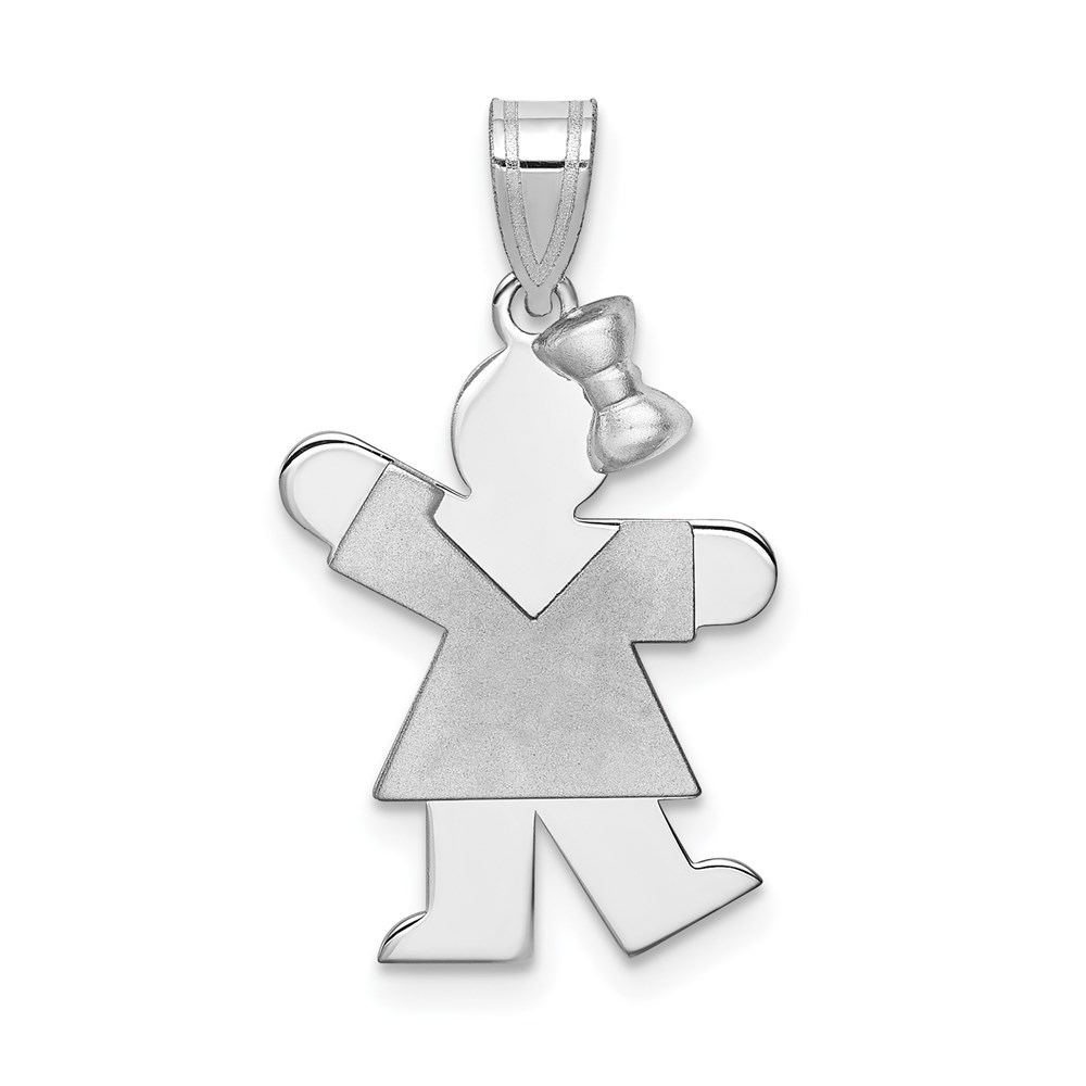 XK307.jpg 14k White Gold The Kids Small Girl with Bow on Right Engravable Kiss Charm - Image 1