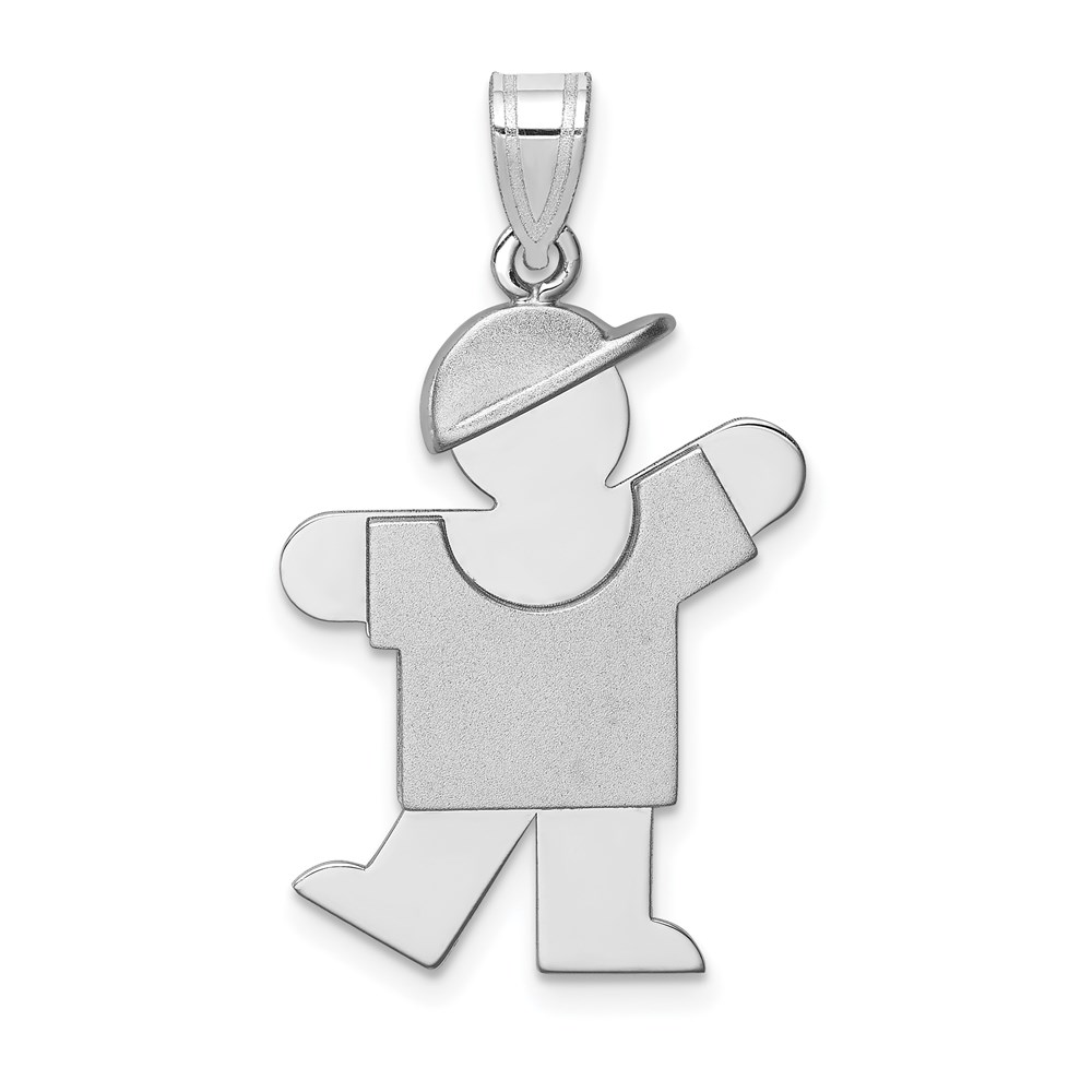 XK316.jpg 14k White Gold The Kids Medium Boy with Hat on Left Engravable Kiss Charm - Image 1