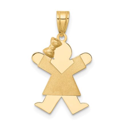 14k The Kids Solid Engravable Small Girl with Bow on Left Joy Charm