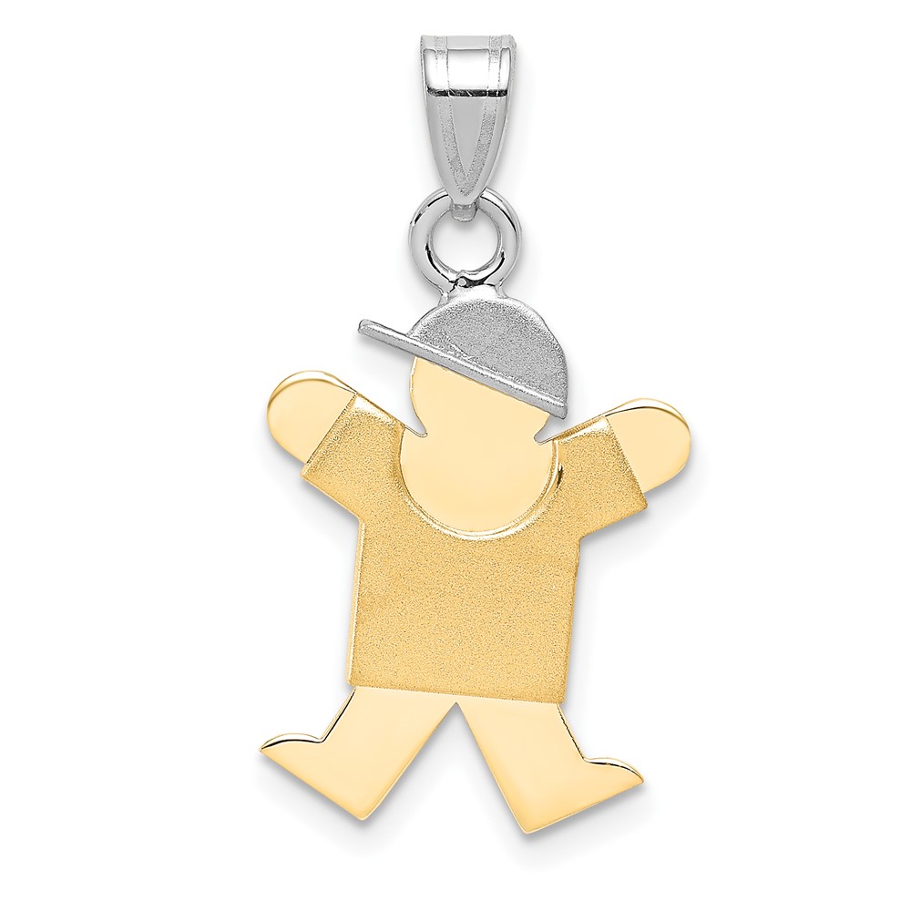 XK398.jpg 14k Two-tone The Kids Small Boy with Hat on Right Engravable Joy Charm - Image 1