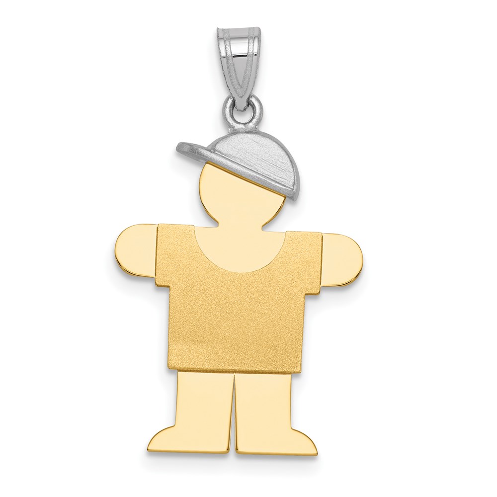 XK403.jpg 14k Two-tone The Kids Medium Boy with Hat on Right Engravable Hugs Charm - Image 1