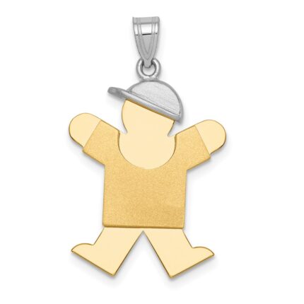 14k Two-tone The Kids Medium Boy with Hat on Right Engravable Joy Charm